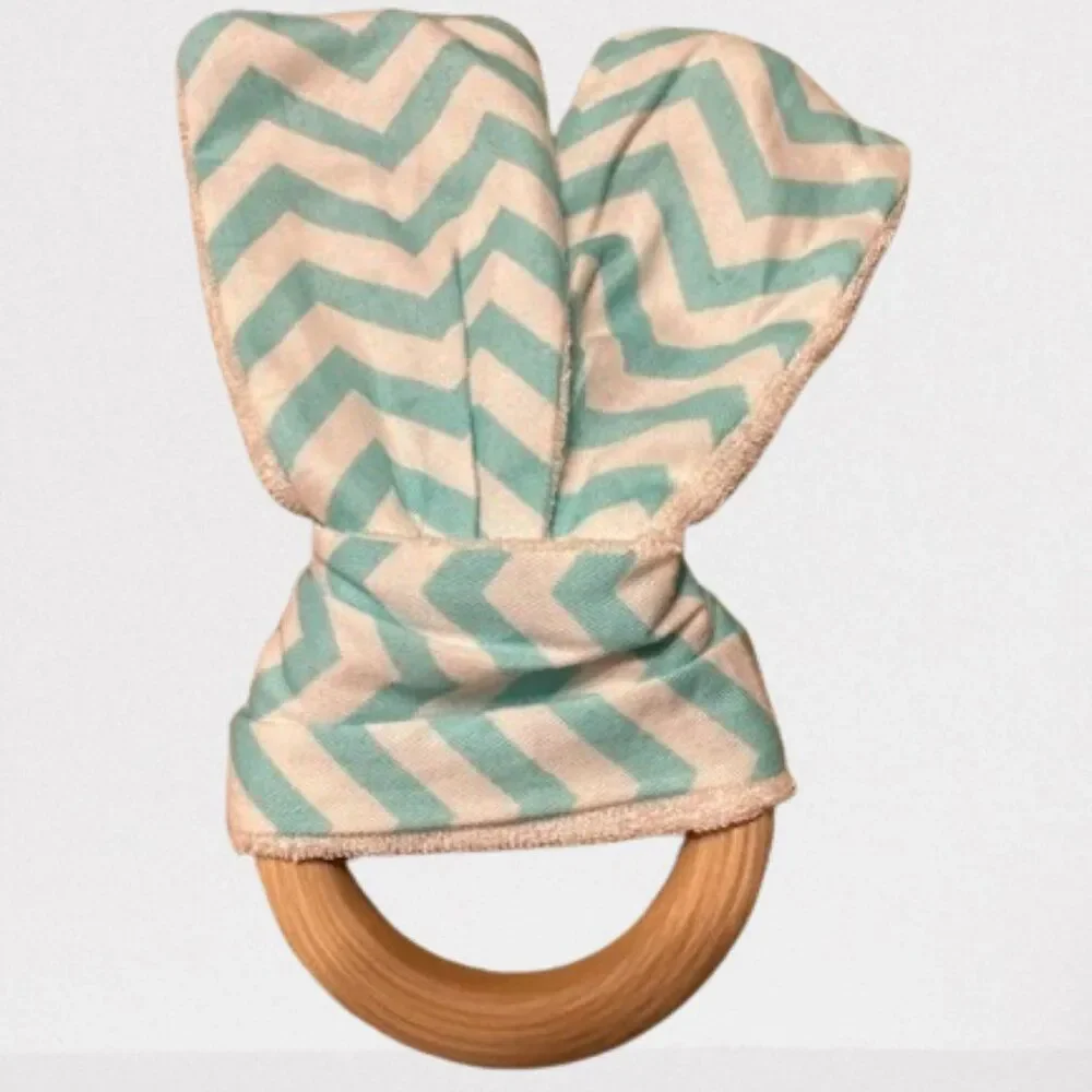 Aqua Chevron Bandana Bib & Teething Ring Set 7388 Handmade NWT Boutique